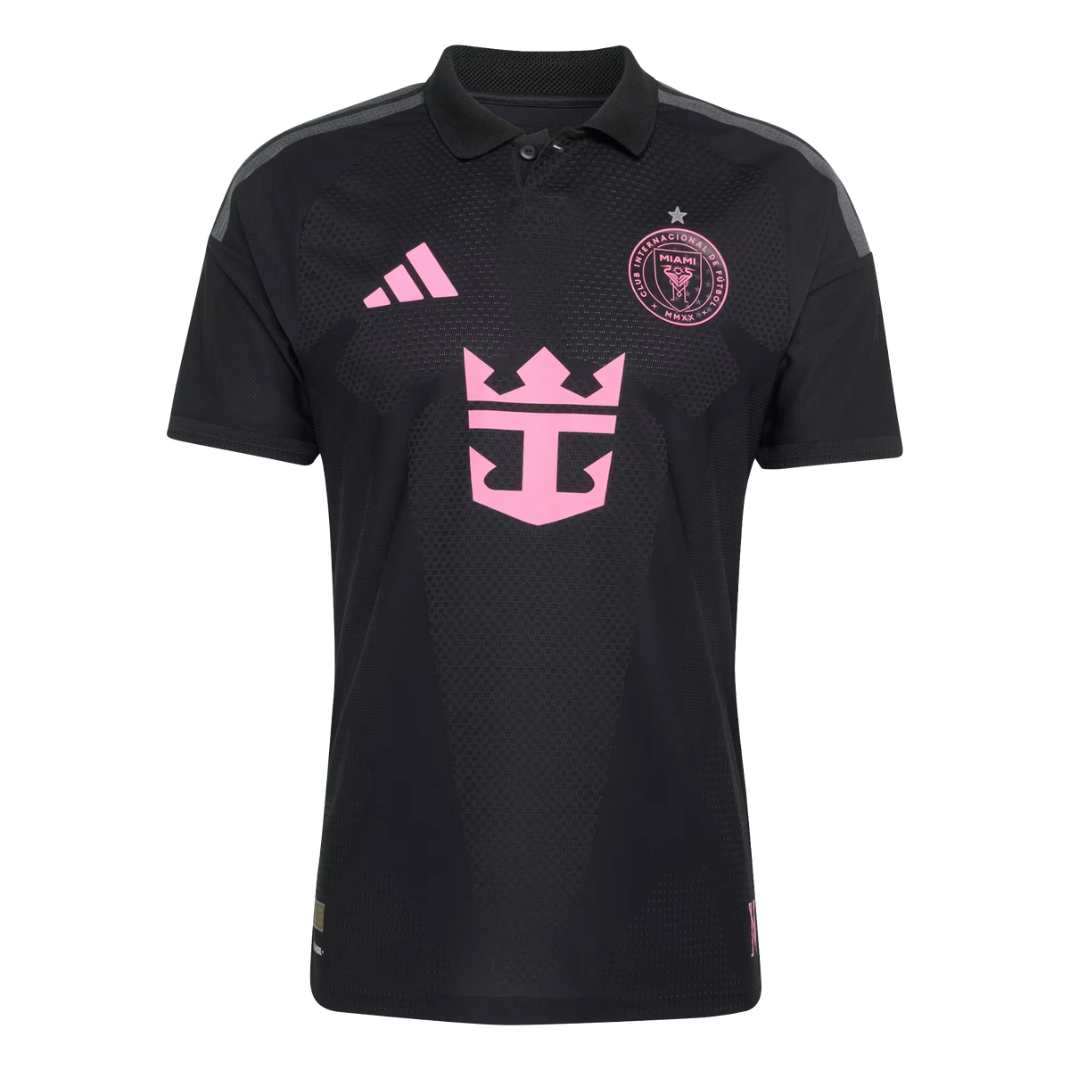 Front view of Inter Miami CF 2026 away black authentic soccer jersey by Final Third Kit