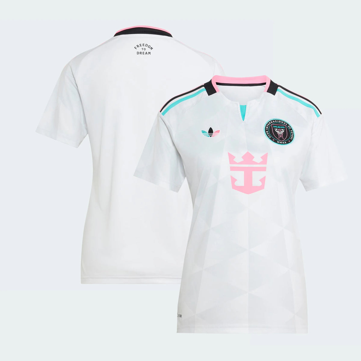 Front and back view of women's Inter Miami CF 2026 third white replica jersey by Final Third Kit