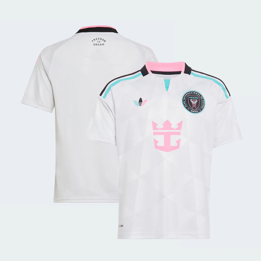 Front and back view of youth Inter Miami CF 2026 third white replica jersey by Final Third Kit