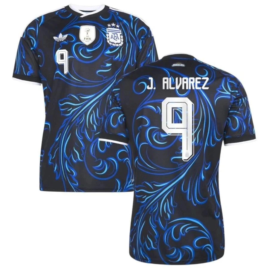 Argentina 2026 World Cup Away Stadium Replica Jersey With J. Álvarez #9 Printing Back View