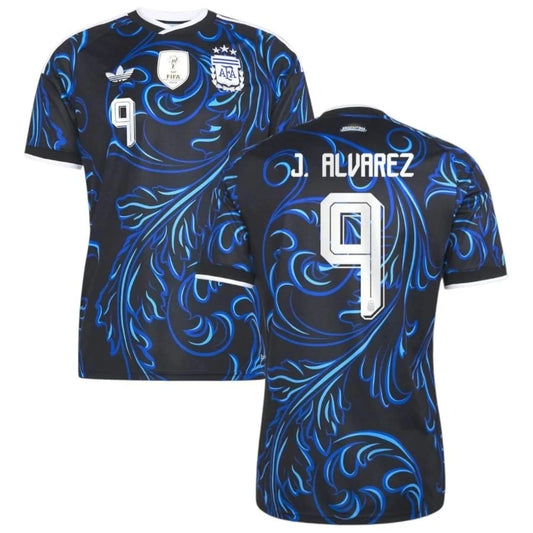 Argentina 2026 World Cup Away Stadium Replica Jersey With J. Álvarez #9 Printing Back View