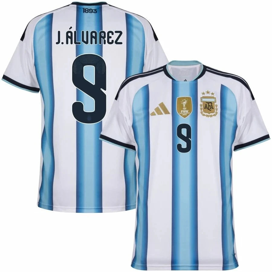 Argentina 2026 World Cup Home Stadium Replica Jersey With J. Álvarez #9 Printing
