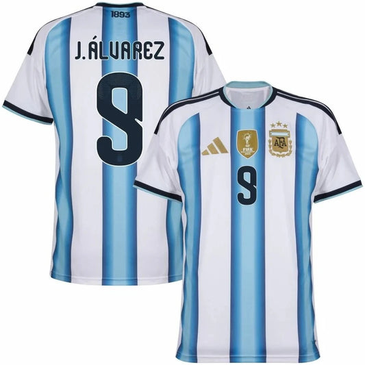 Argentina 2026 World Cup Home Stadium Replica Jersey With J. Álvarez #9 Printing