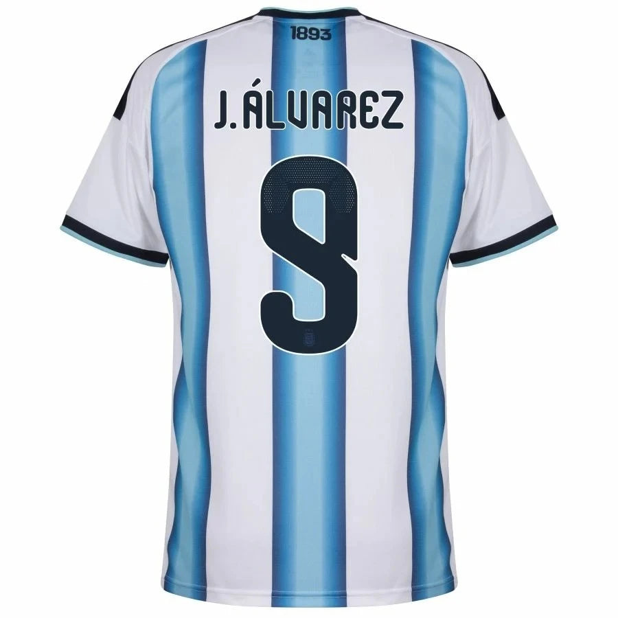Argentina 2026 World Cup Home Stadium Replica Jersey With J. Álvarez #9 Printing Back View