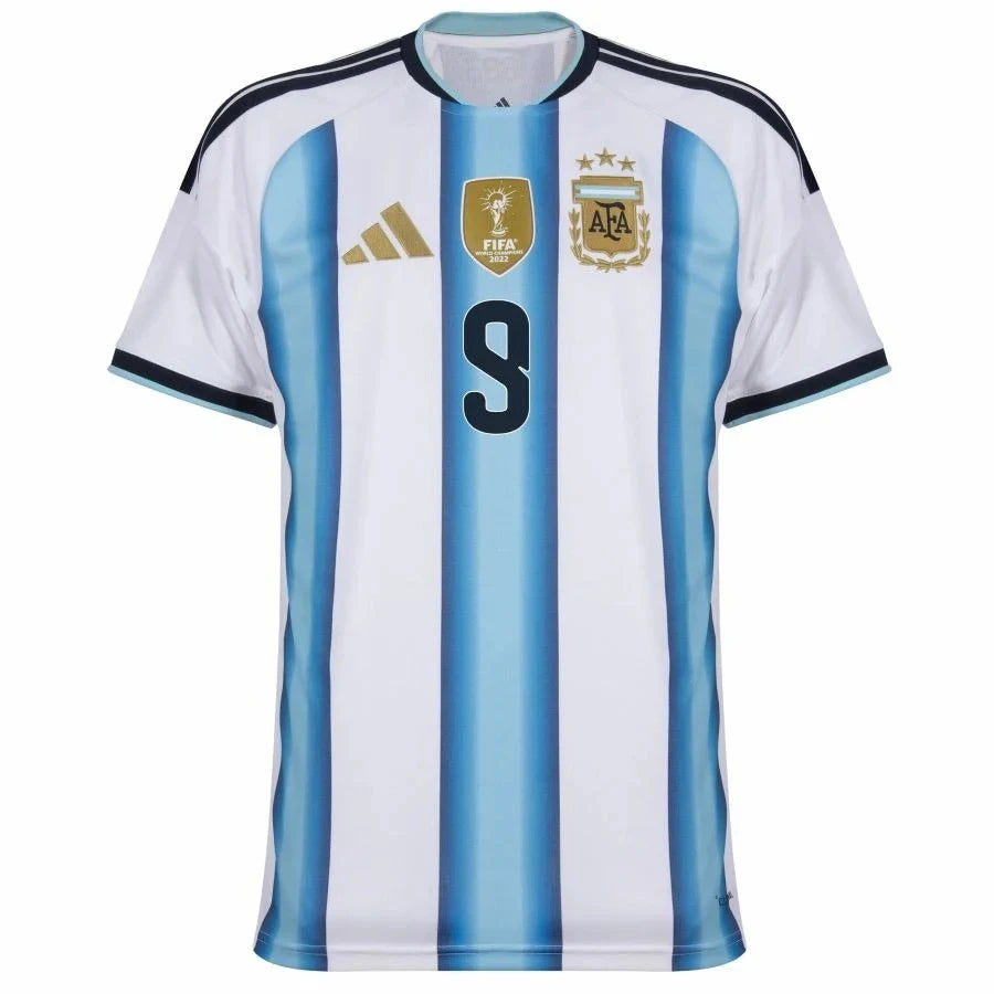 Argentina 2026 World Cup Home Stadium Replica Jersey With J. Álvarez #9 Printing Front View