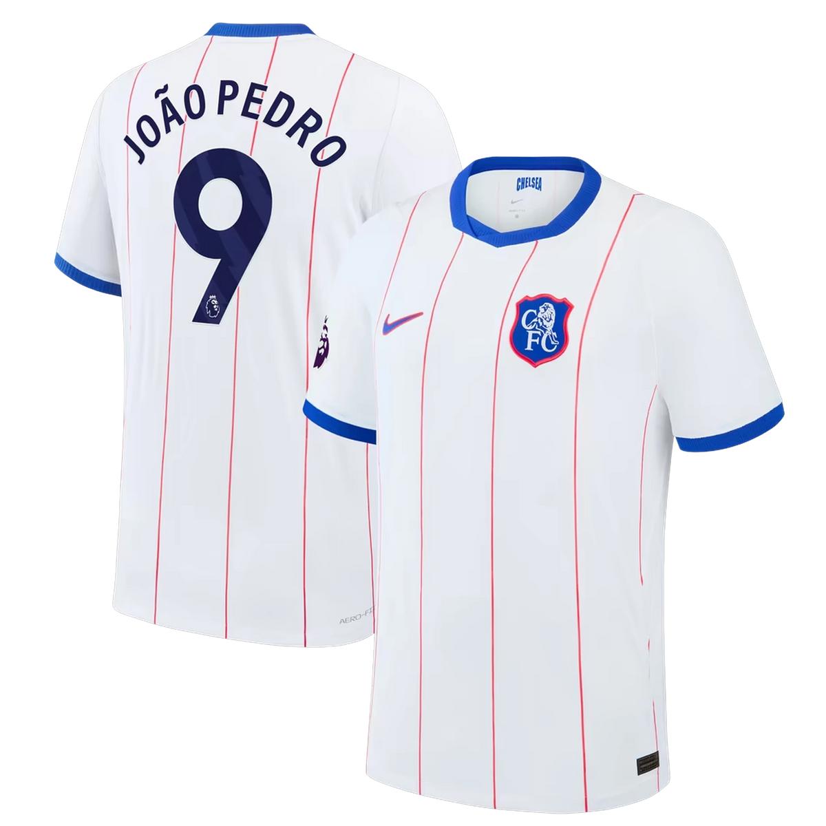 Front and back view of Chelsea 2026-2027 third white match authentic jersey featuring João Pedro by Final Third Kit