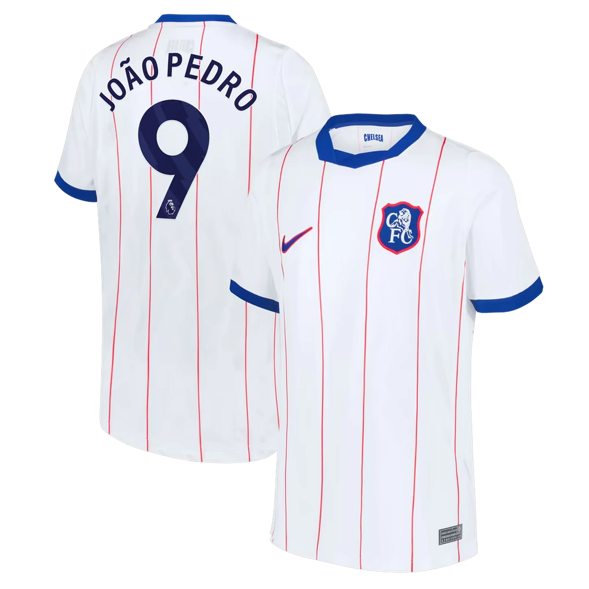 Front and back view of youth Chelsea 2026-2027 third white stadium replica jersey featuring João Pedro by Final Third Kit