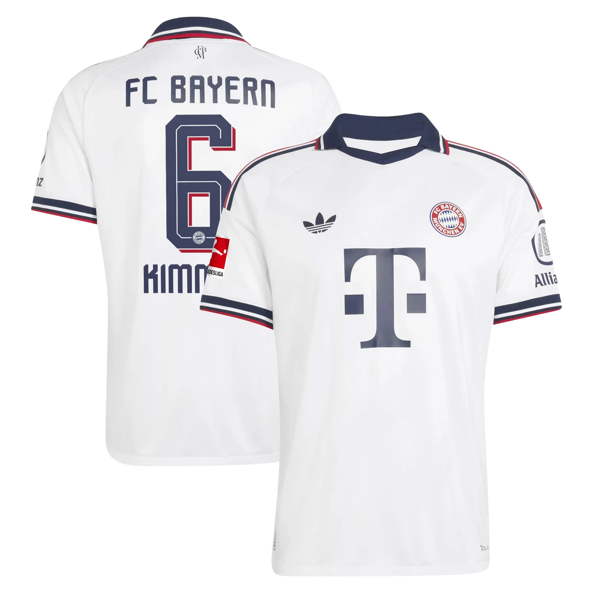 Front and back view of men's Bayern Munich 2026-2027 away white on-field authentic jersey featuring Joshua Kimmich by Final Third Kit