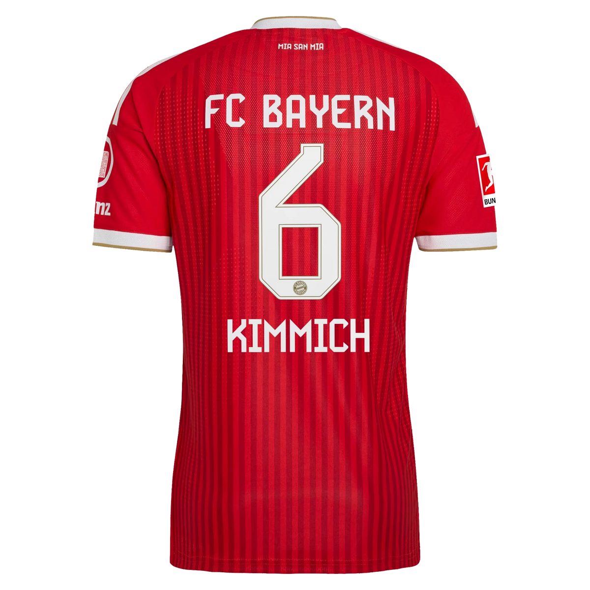 Back view of men's Bayern Munich 2026-2027 home red on-field authentic football shirt with Joshua Kimmich name and number 6 printing by Final Third Kit