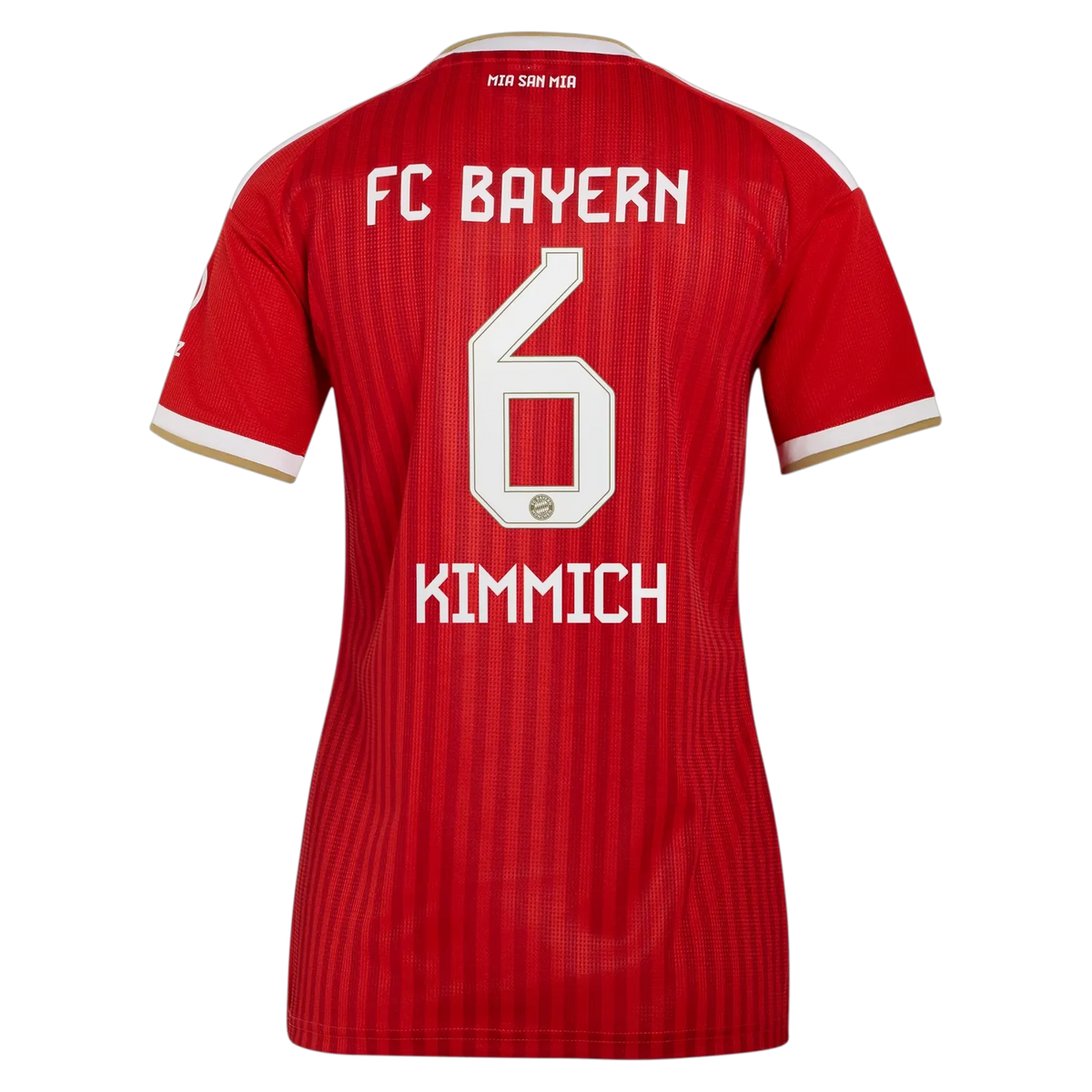Back view of women's Bayern Munich 2026-2027 home red replica football shirt with Joshua Kimmich name and number 6 printing by Final Third Kit