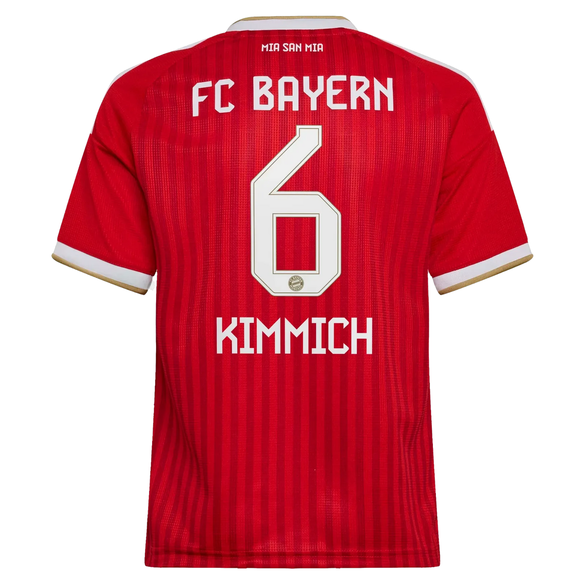 Back view of youth Bayern Munich 2026-2027 home red replica football shirt with Joshua Kimmich name and number 6 printing by Final Third Kit