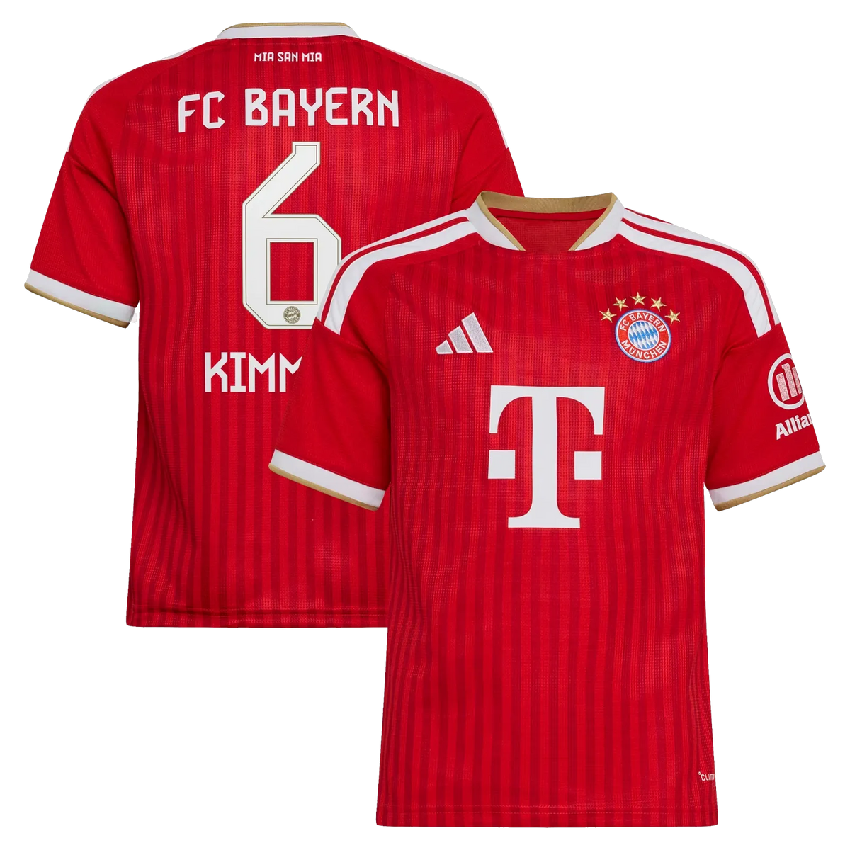 Front and back view of youth Bayern Munich 2026-2027 home red replica jersey featuring Joshua Kimmich by Final Third Kit
