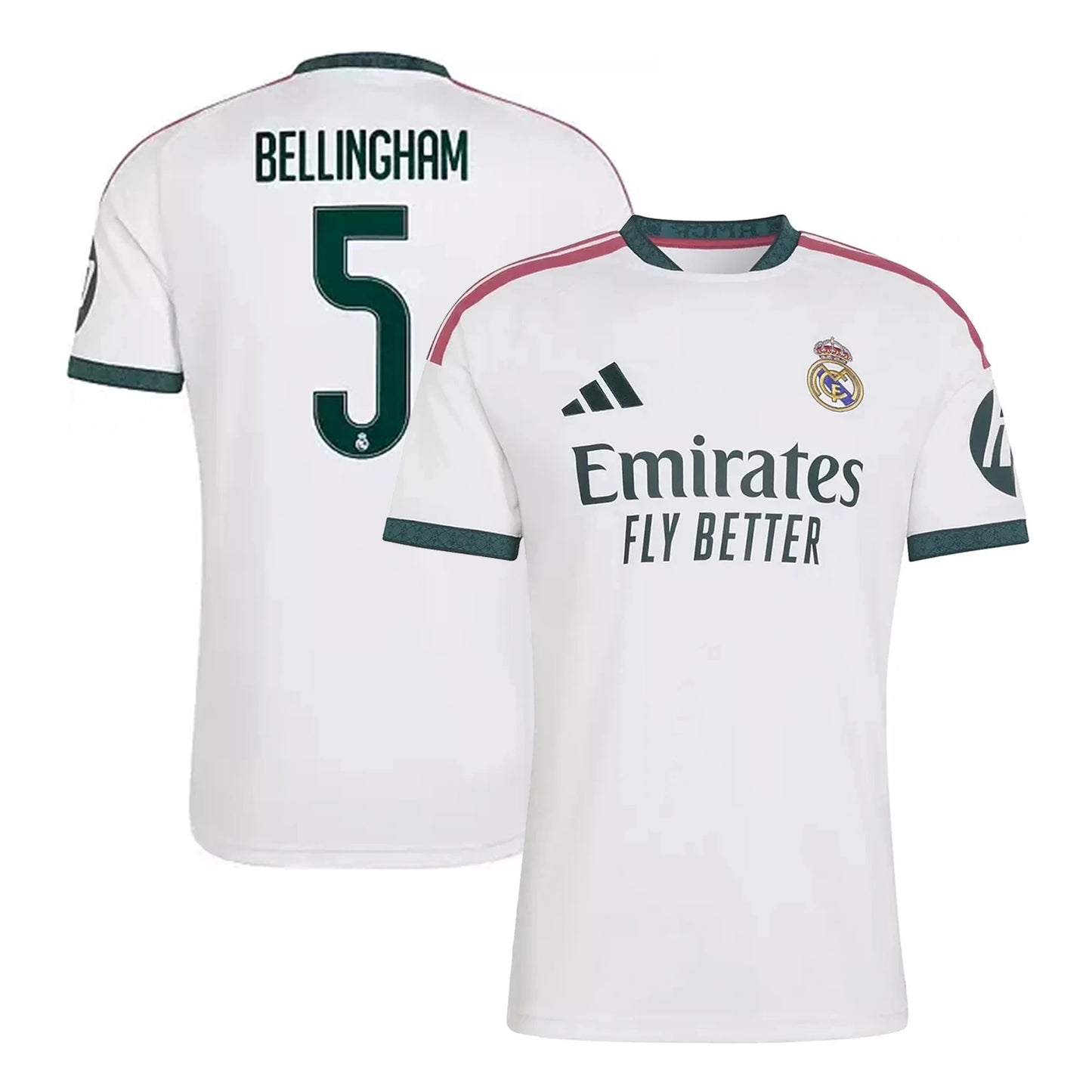 Front and back view of men's Real Madrid 2026-2027 home white replica jersey featuring Jude Bellingham by Final Third Kit
