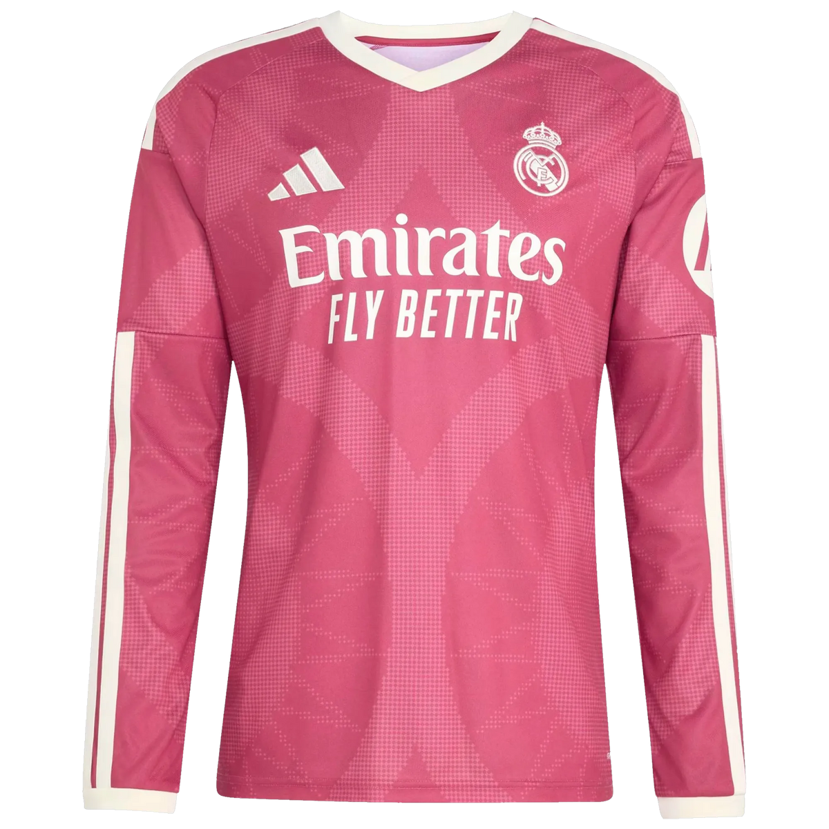 Front view of men's Real Madrid 2026-2027 third pink replica long sleeve soccer jersey by Final Third Kit