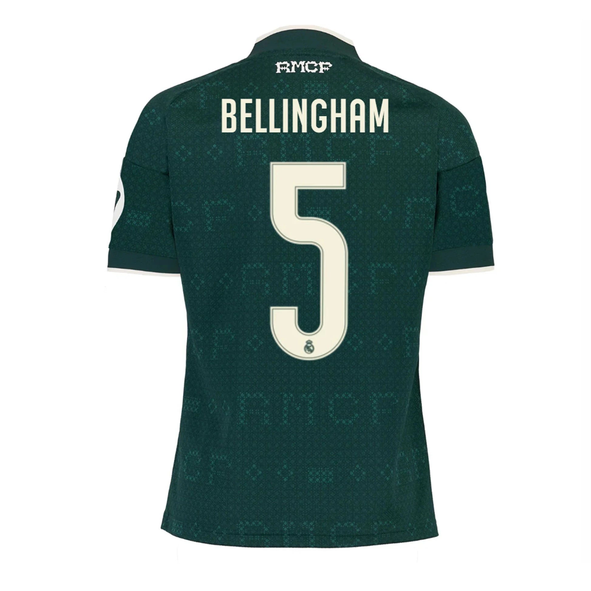 Back view of youth Real Madrid 2026-2027 away green football shirt with Judy Bellingham name and number 5 printing by Final Third Kit