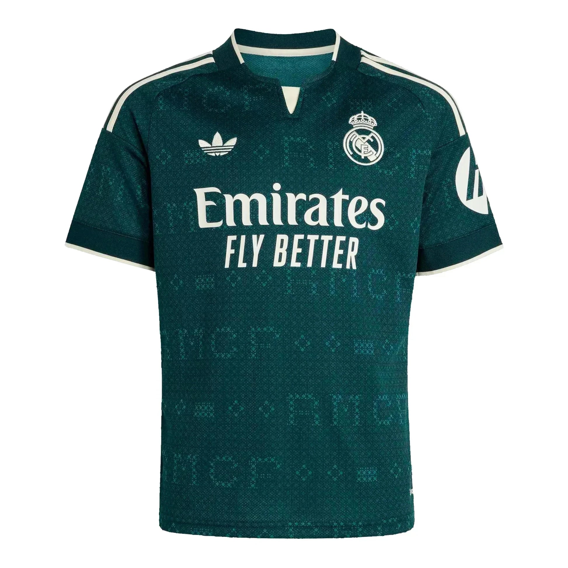 Front view of youth Real Madrid 2026-2027 away green replica soccer jersey by Final Third Kit