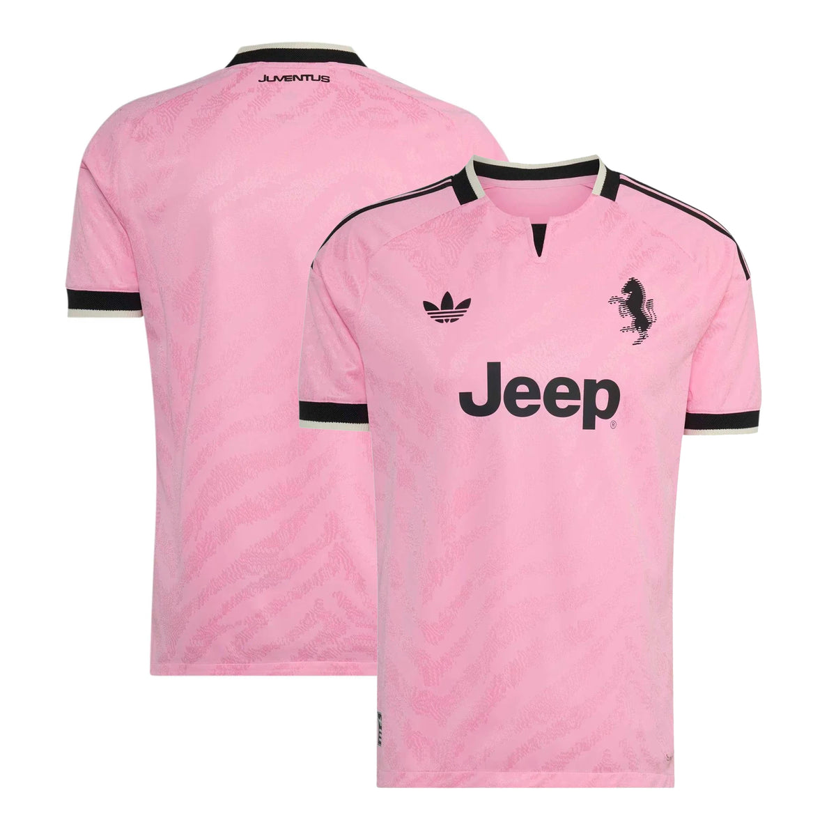 Front and back view of Juventus 2026-2027 away pink on-field authentic jersey by Final Third Kit