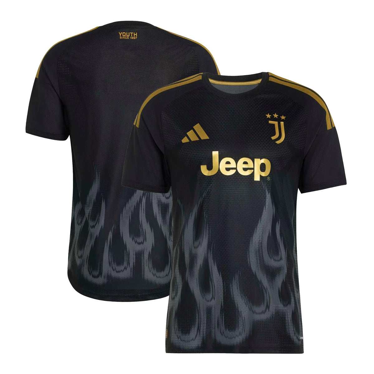Front and back view of Juventus 2026-2027 third black on-field authentic jersey by Final Third Kit
