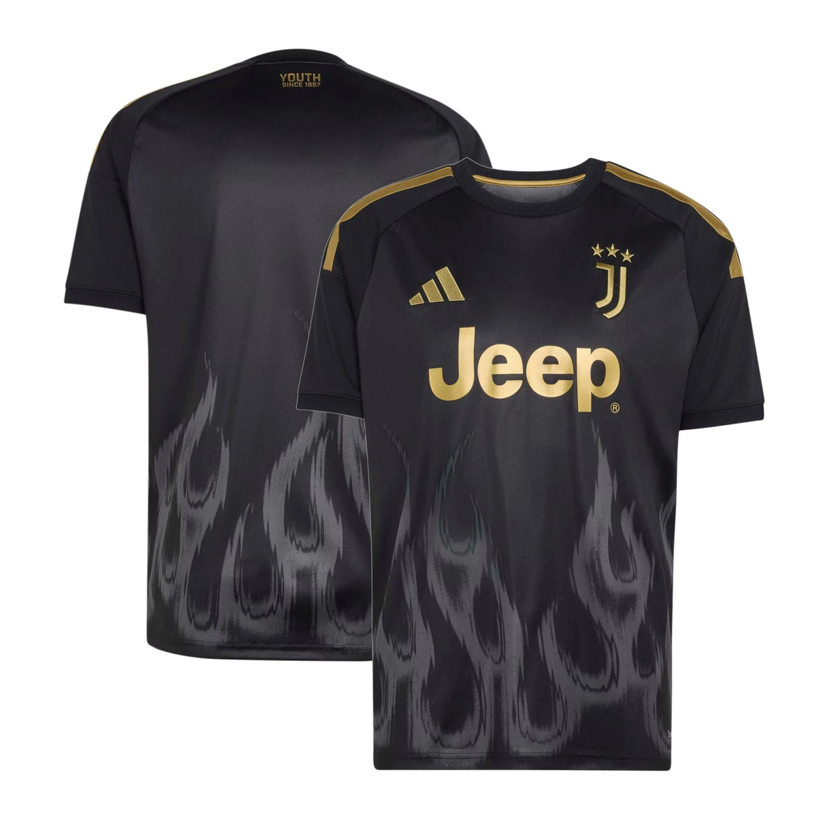 Front and back view of Juventus 2026-2027 third black replica jersey by Final Third Kit