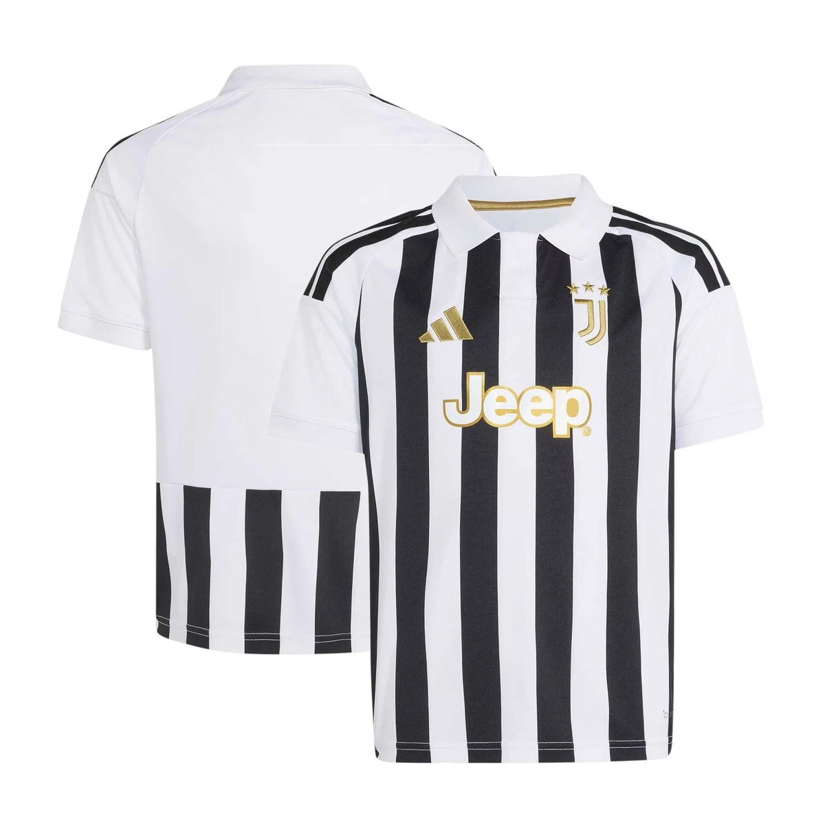 Front and back view of youth Juventus 2026-2027 home white replica jersey by Final Third Kit