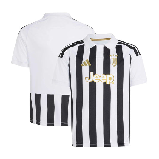 Front and back view of youth Juventus 2026-2027 home white replica jersey by Final Third Kit