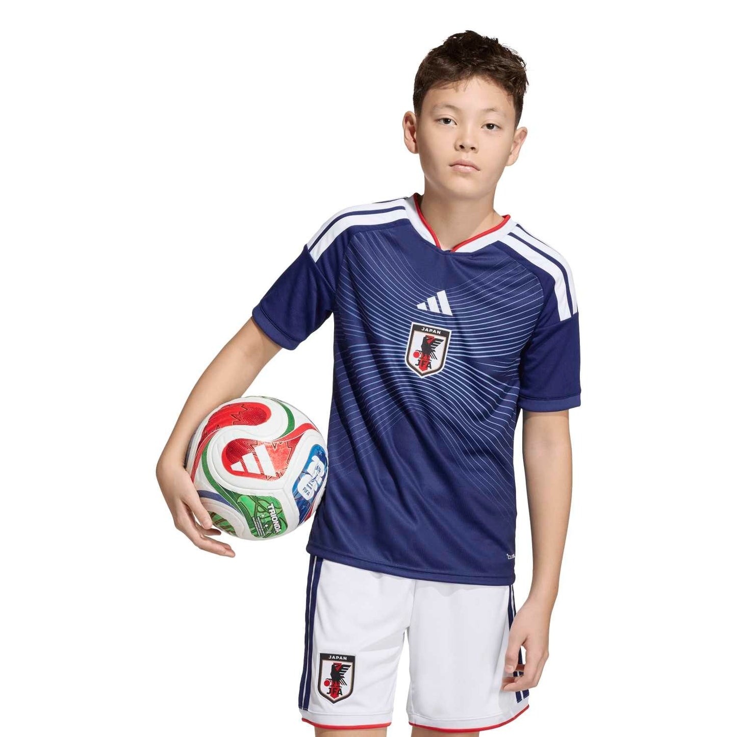 Boy wearing Kids Japan 2026 World Cup Home stadium replica jersey