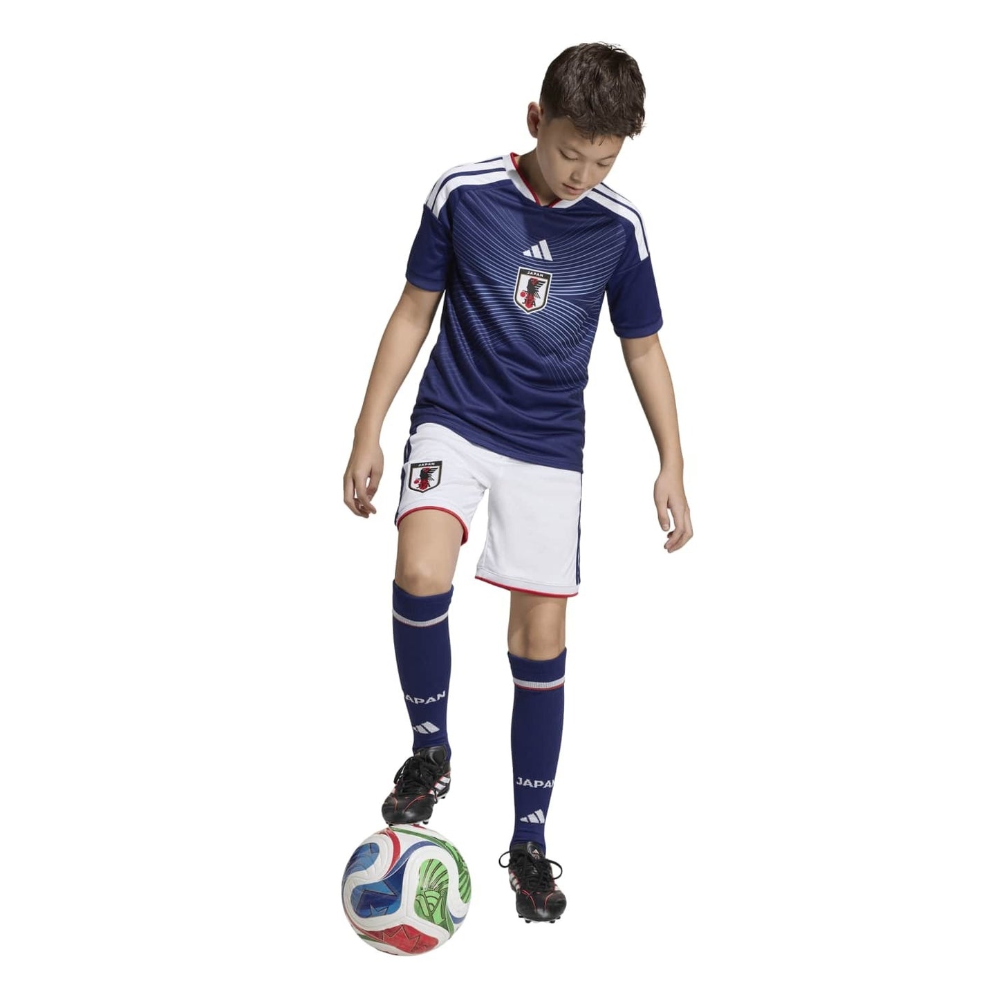 Boy wearing Kids Japan 2026 World Cup Home stadium replica jersey
