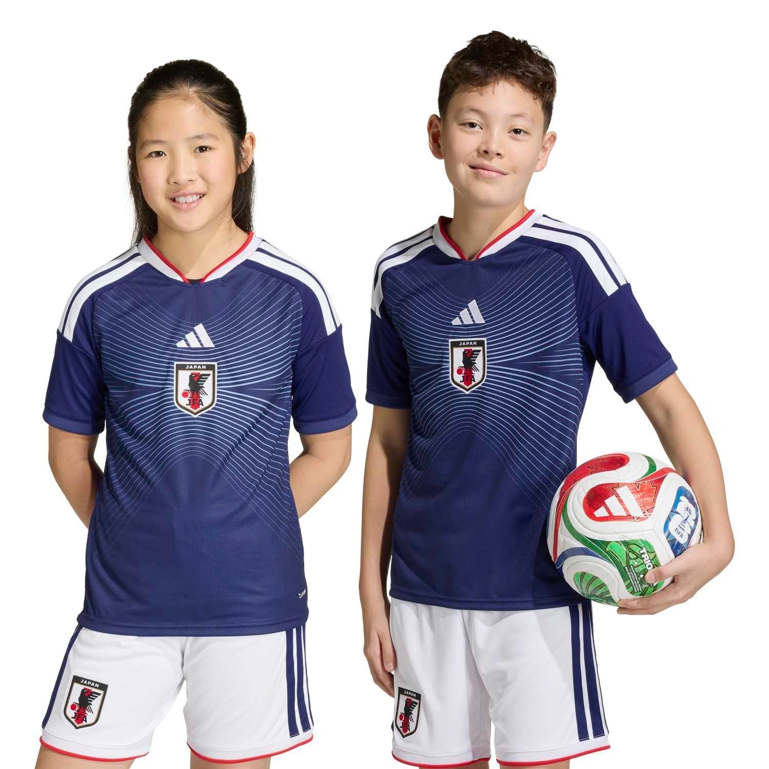 Boy And Girl wearing Kids Japan 2026 World Cup Home stadium replica jersey