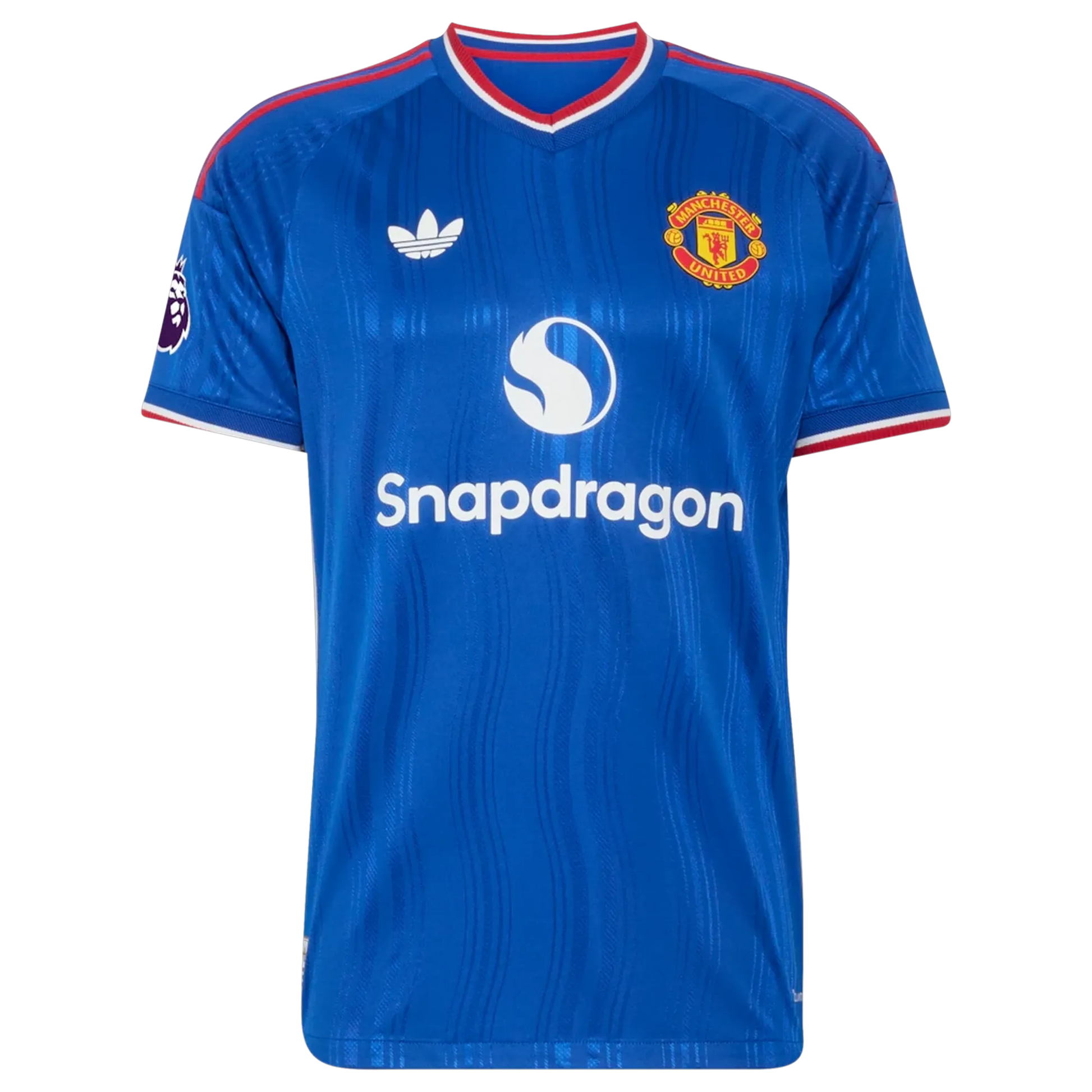 Front view of men's Manchester United 2026-2027 away royal blue on-field authentic soccer jersey by Final Third Kit