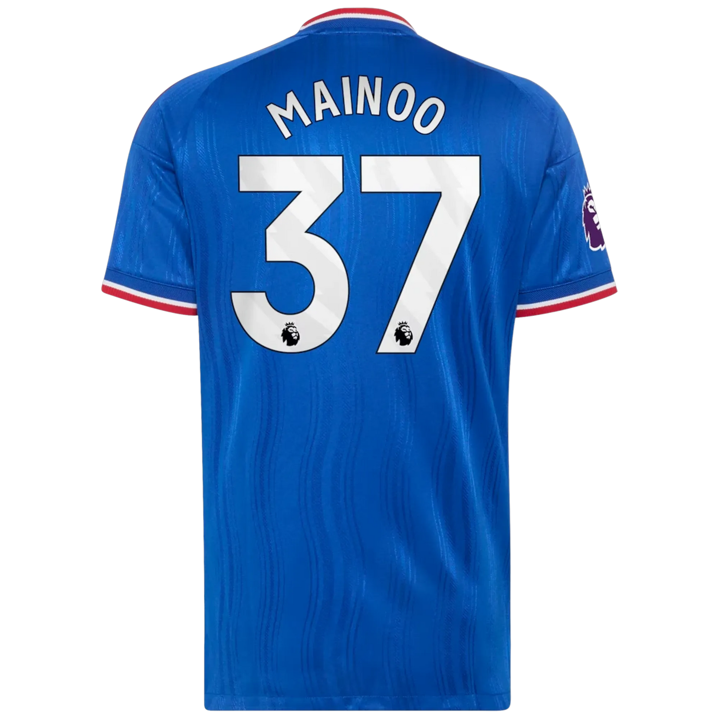 Back view of men's Manchester United 2026-2027 away royal blue on-field authentic football shirt with Kobbie Mainoo name and number 37 printing by Final Third Kit