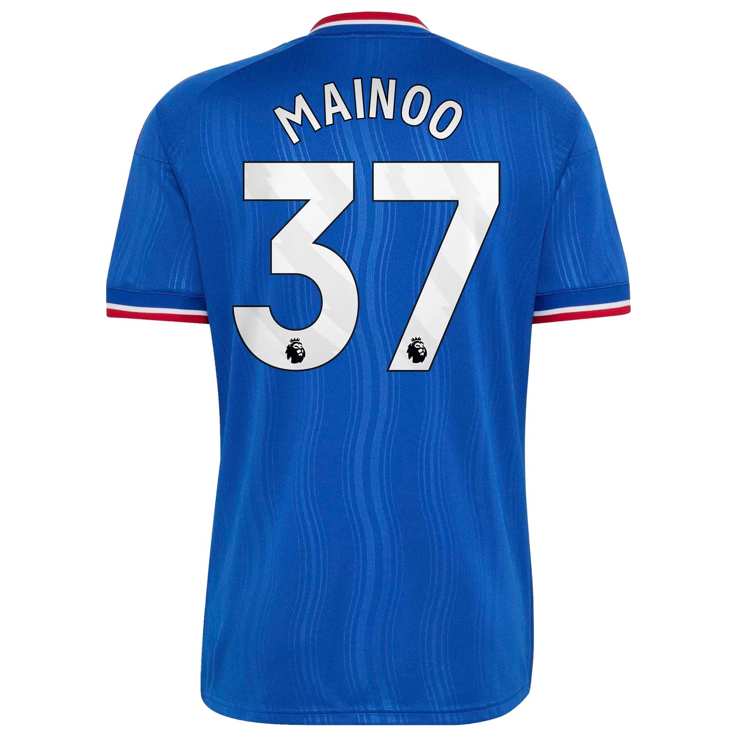 Back view of men's Manchester United 2026-2027 away royal blue football shirt with Kobbie Mainoo name and number 37 printing by Final Third Kit
