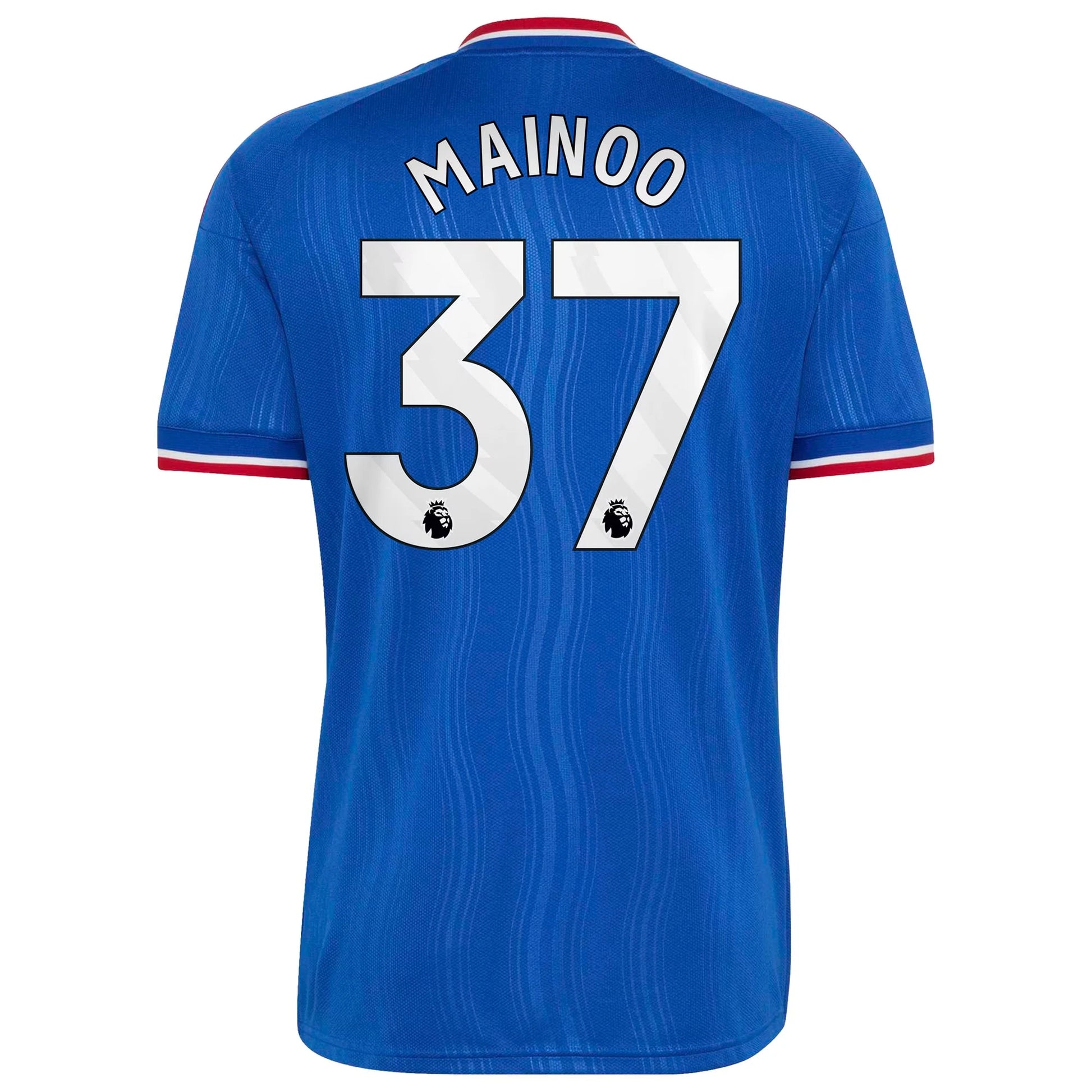 Back view of men's Manchester United 2026-2027 away royal blue football shirt with Kobbie Mainoo name and number 37 printing by Final Third Kit