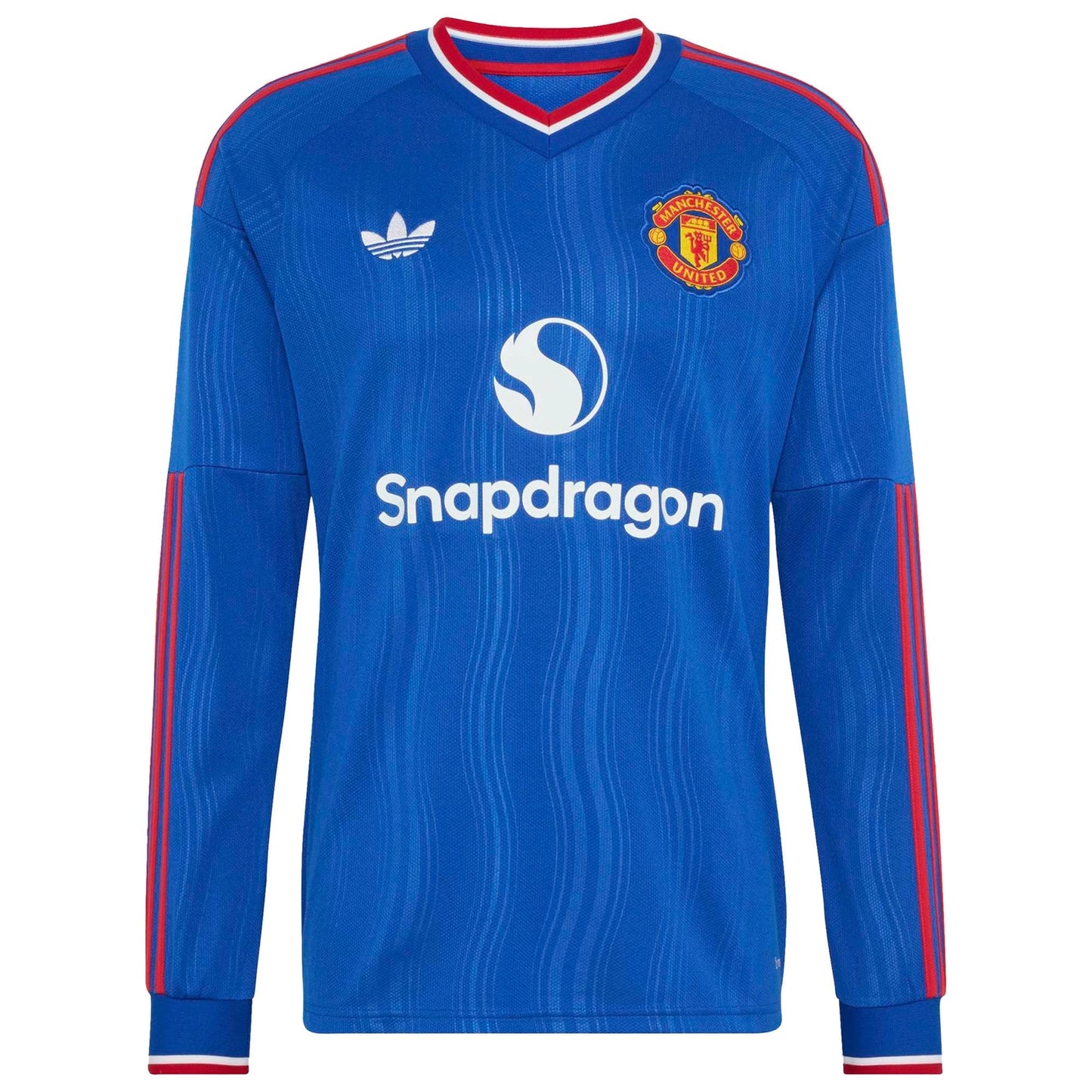 Front view of men's Manchester United 2026-2027 away royal blue replica long sleeve soccer jersey by Final Third Kit