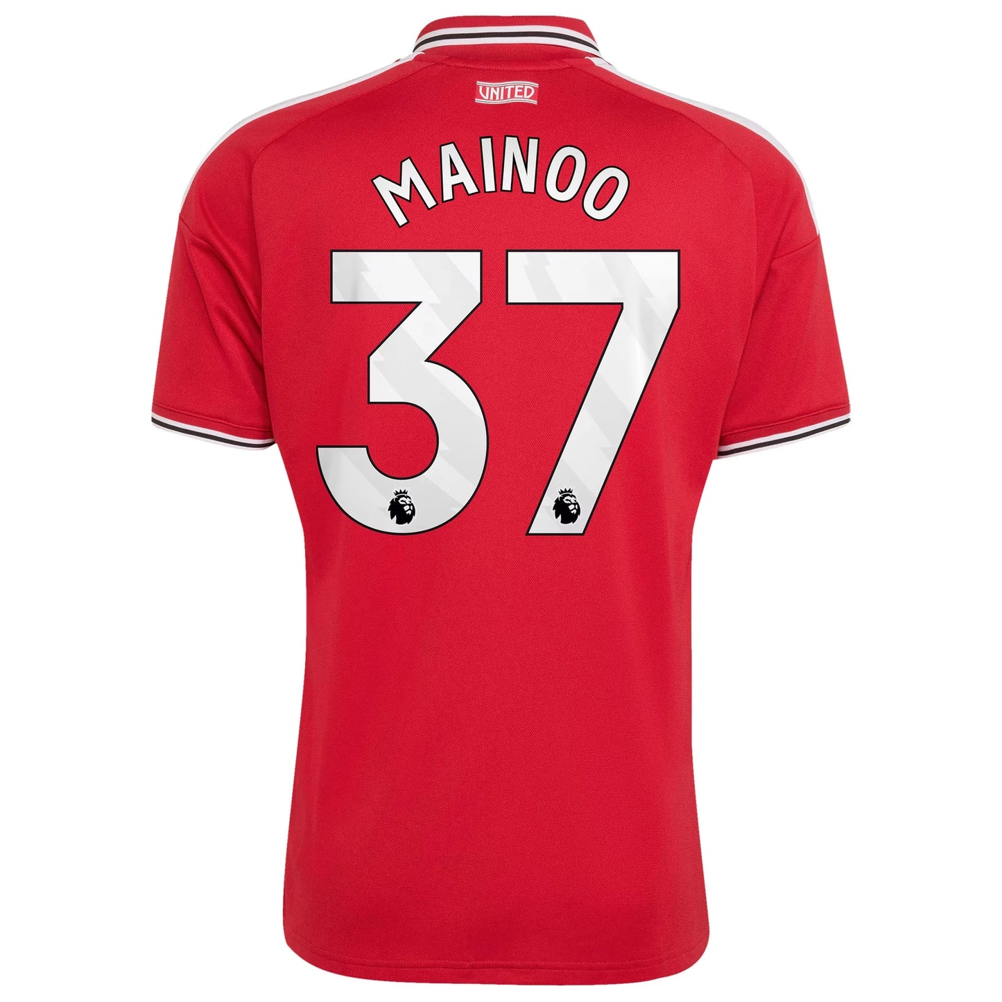 Back view of men's Manchester United 2026-2027 home red replica football shirt with Kobbie Mainoo name and number 37 printing by Final Third Kit