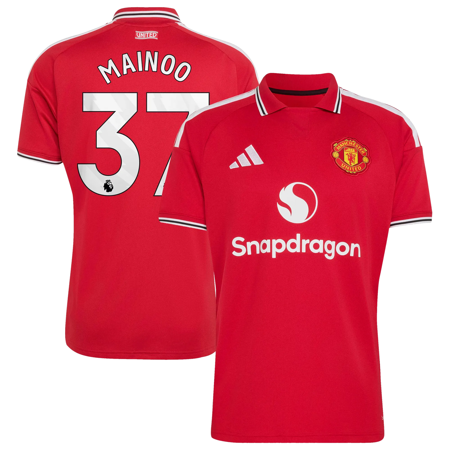 Front and back view of men's Manchester United 2026-2027 home red replica jersey featuring Kobbie Mainoo by Final Third Kit
