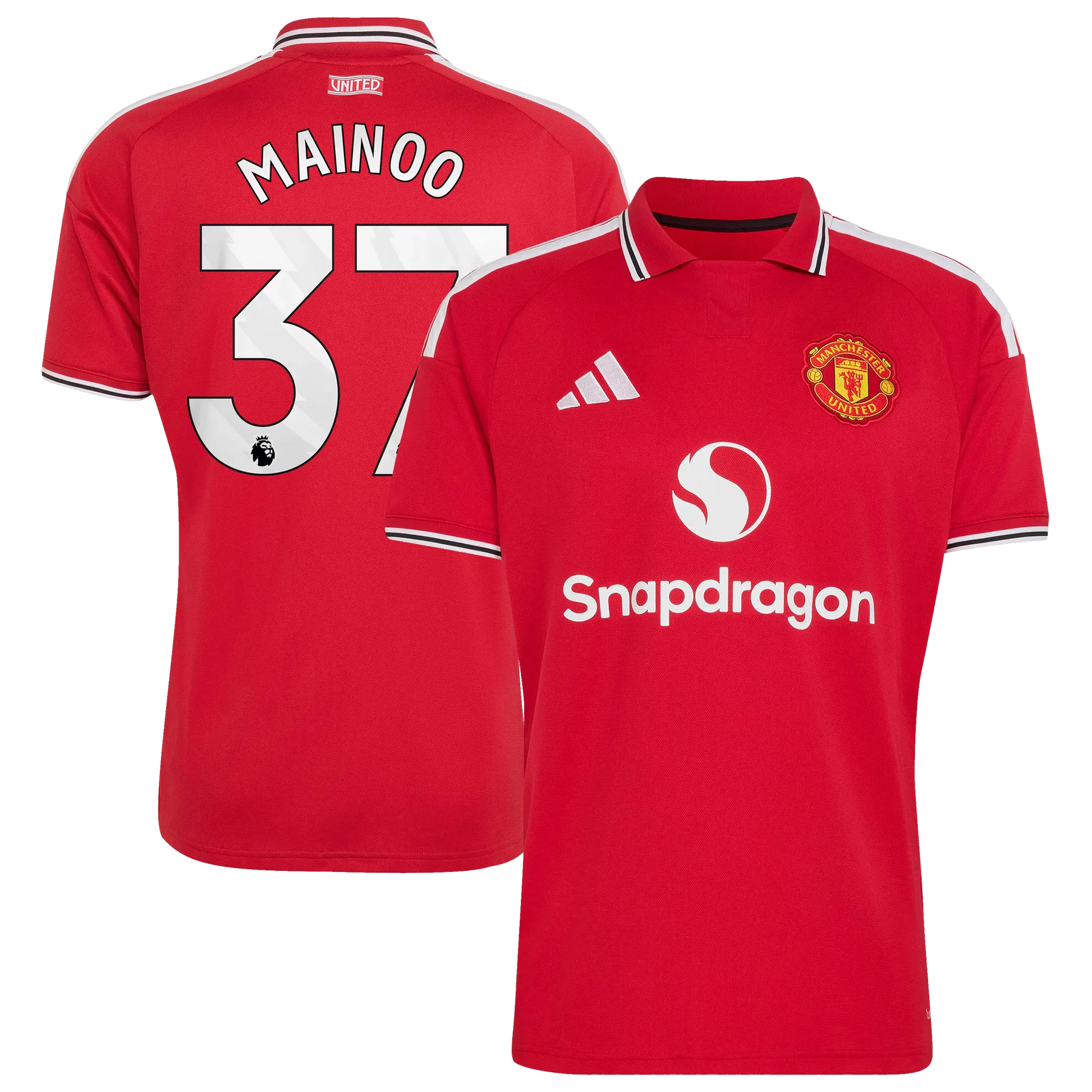 Front and back view of men's Manchester United 2026-2027 home red replica jersey featuring Kobbie Mainoo by Final Third Kit