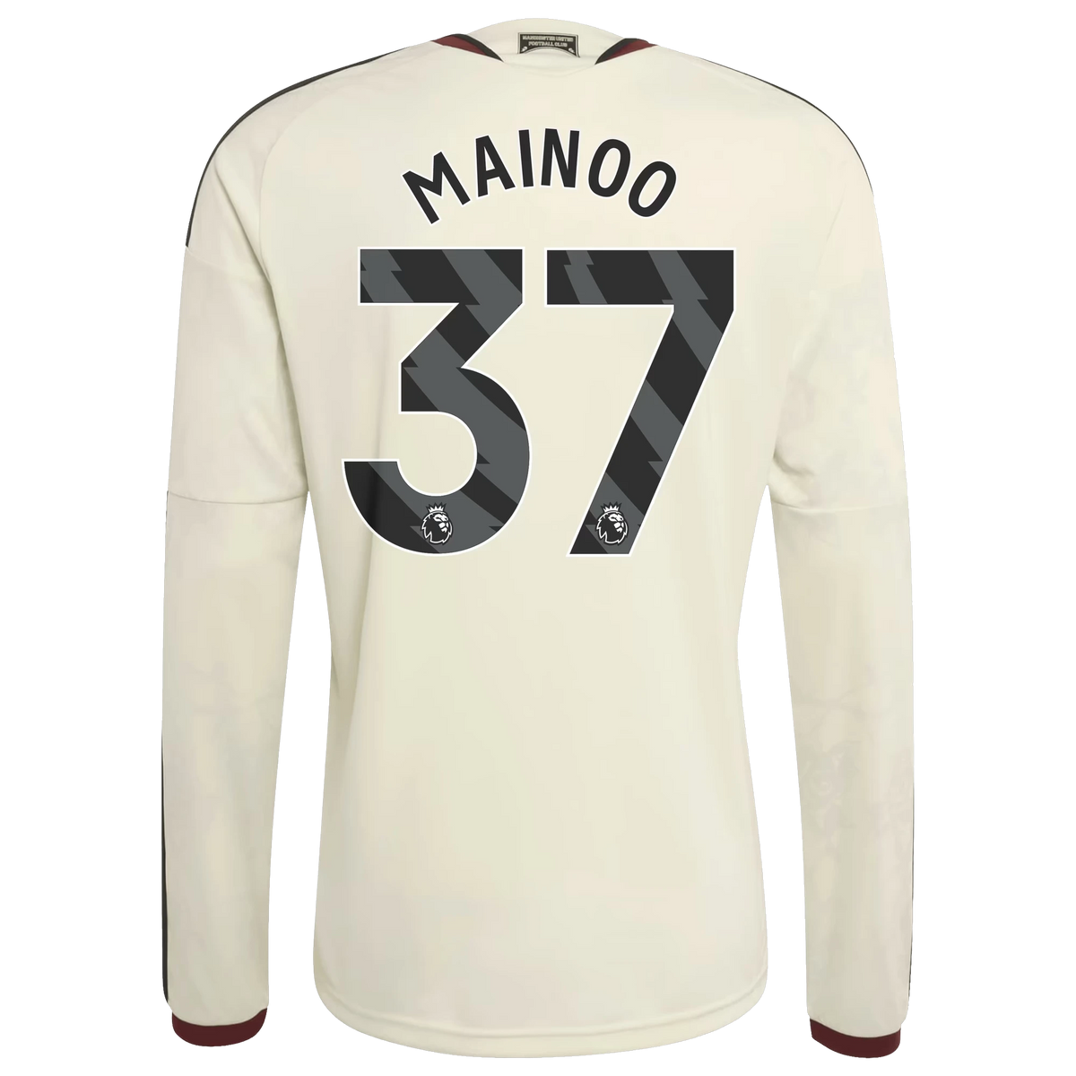 Back view of Manchester United 2026-2027 third cream replica long sleeve football shirt with Kobbie Mainoo name and number 37 printing by Final Third Kit
