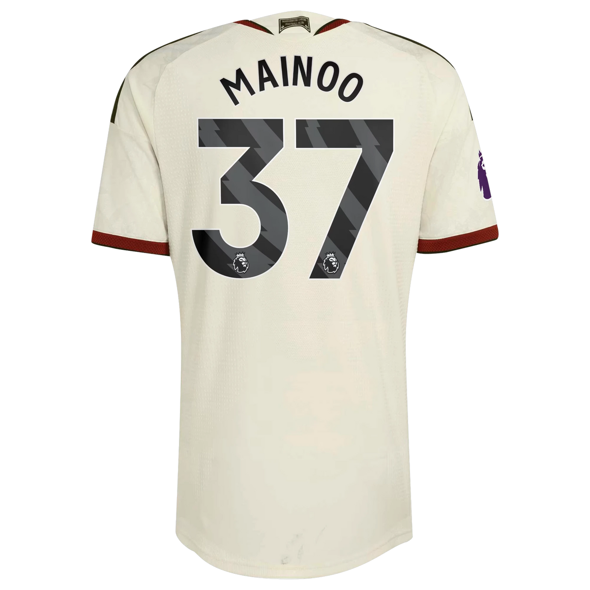 Back view of Manchester United 2026-2027 third cream on-field authentic football shirt with Kobbie Mainoo name and number 37 printing by Final Third Kit