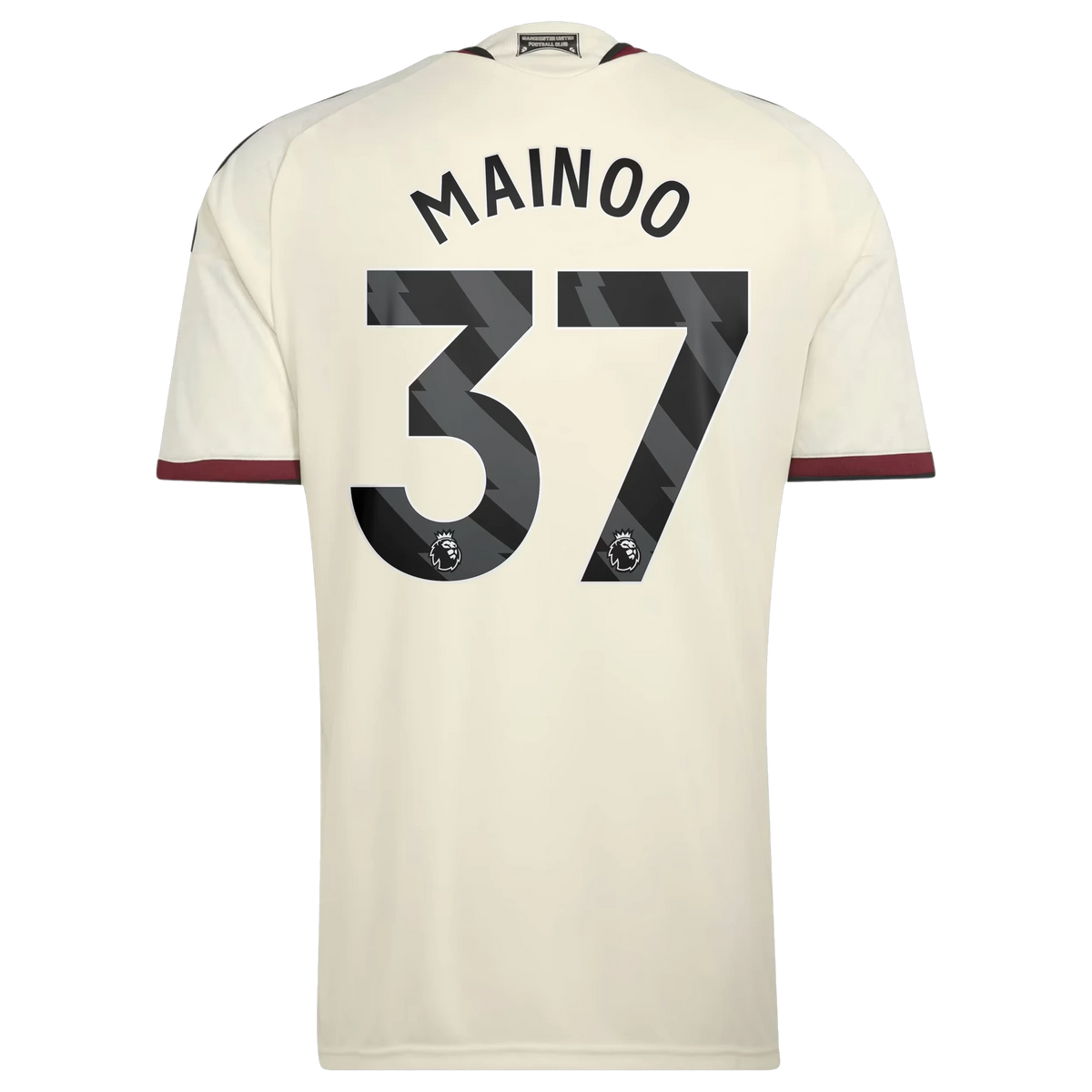 Back view of Manchester United 2026-2027 third cream replica football shirt with Kobbie Mainoo name and number 37 printing by Final Third Kit