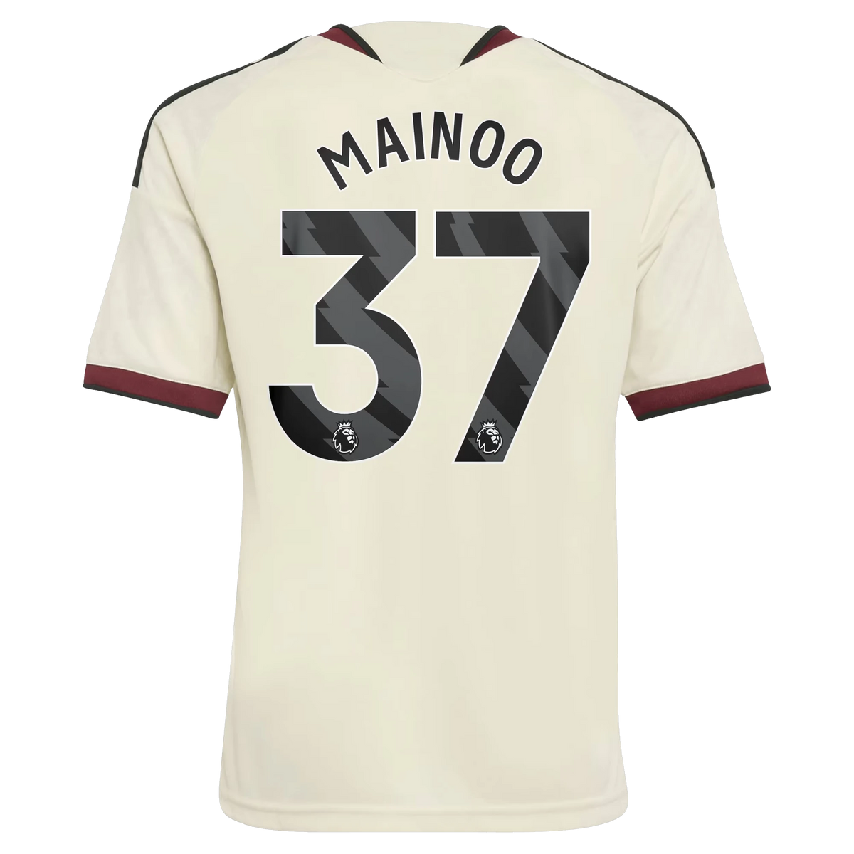 Back view of youth Manchester United 2026-2027 third cream replica football shirt with Kobbie Mainoo name and number 37 printing by Final Third Kit