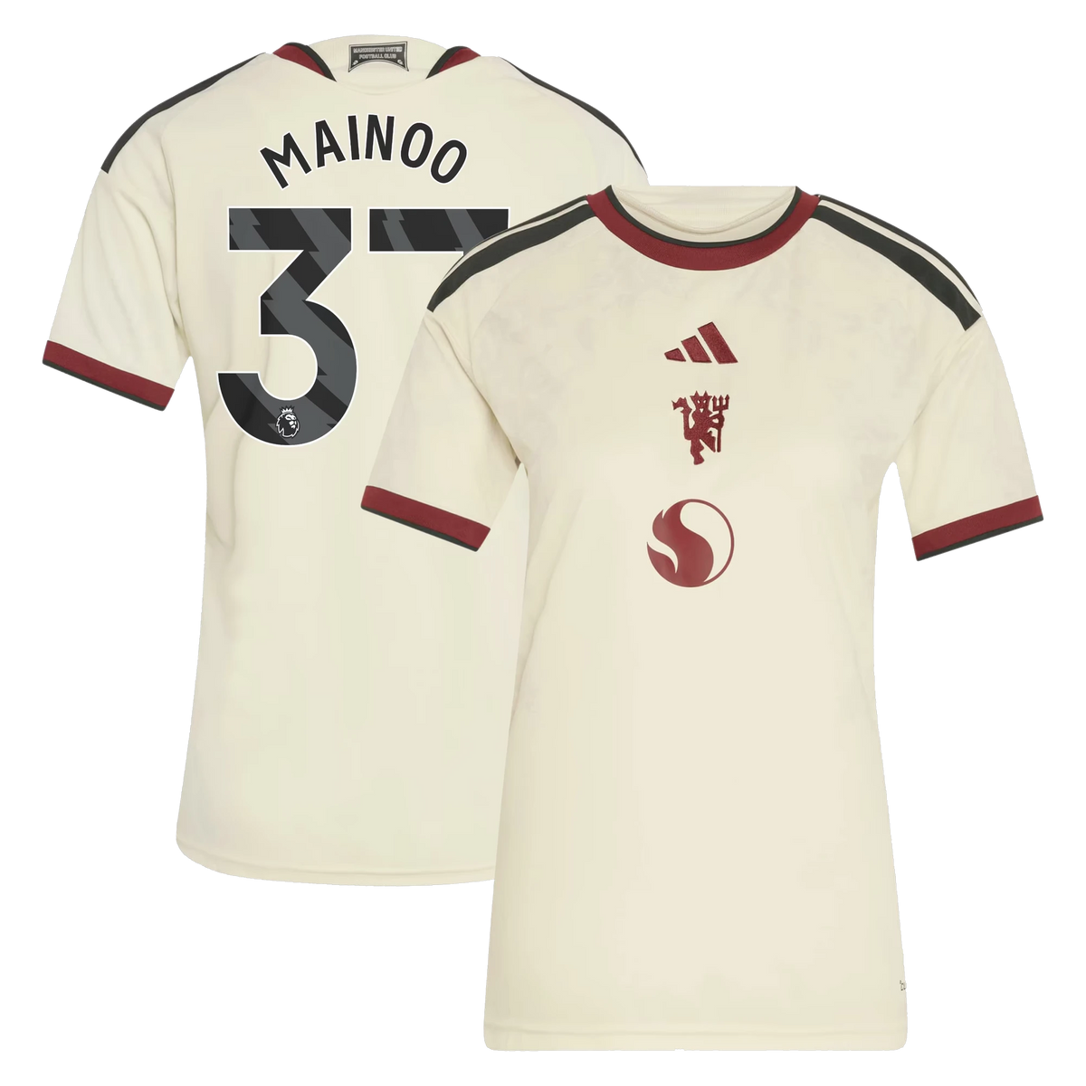 Front and back view of women's Manchester United 2026-2027 third cream replica jersey featuring Mason Mount by Final Third Kit