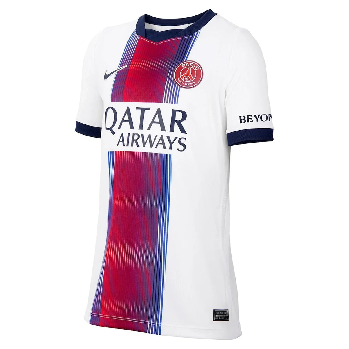 Front view of youth Paris Saint-Germain 2026-2027 away white match authentic soccer jersey by Final Third Kit