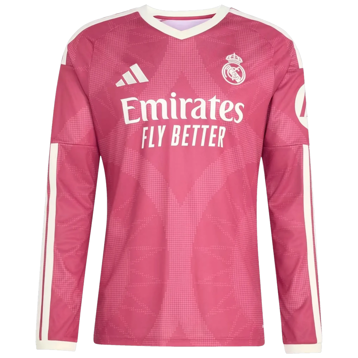 Front view of men's Real Madrid 2026-2027 third pink replica long sleeve soccer jersey by Final Third Kit