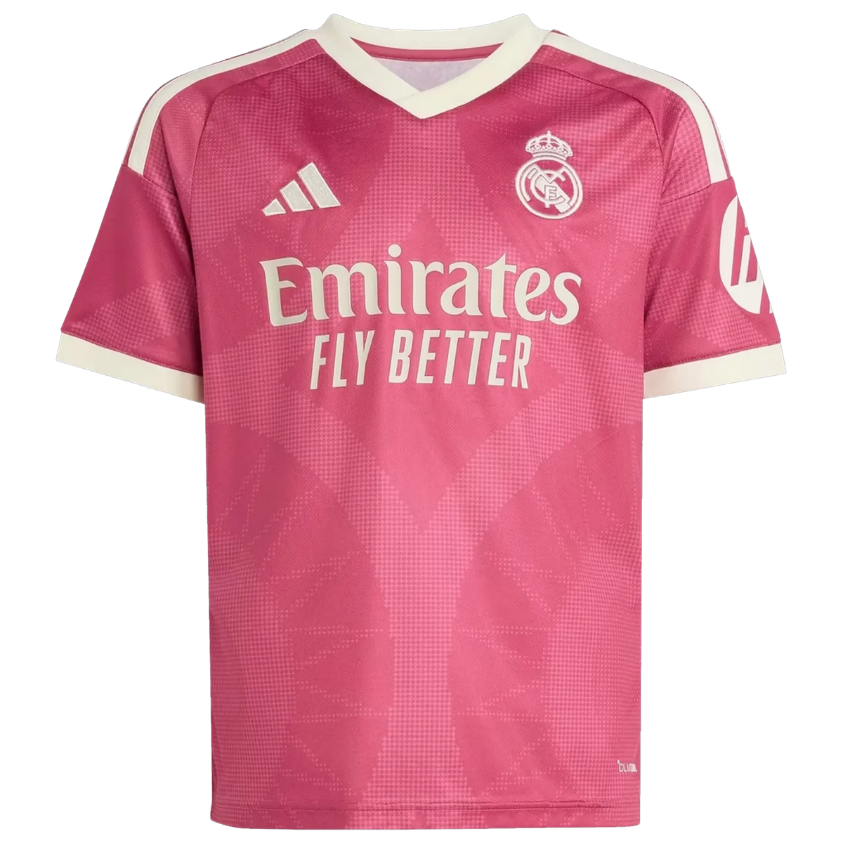 Front view of youth Real Madrid 2026-2027 third pink replica soccer jersey by Final Third Kit