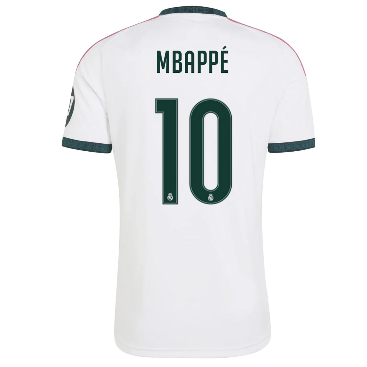Back view of men's Real Madrid 2026-2027 home white football custom shirt with Kylian Mbappe name and number 10 printing by Final Third Kit