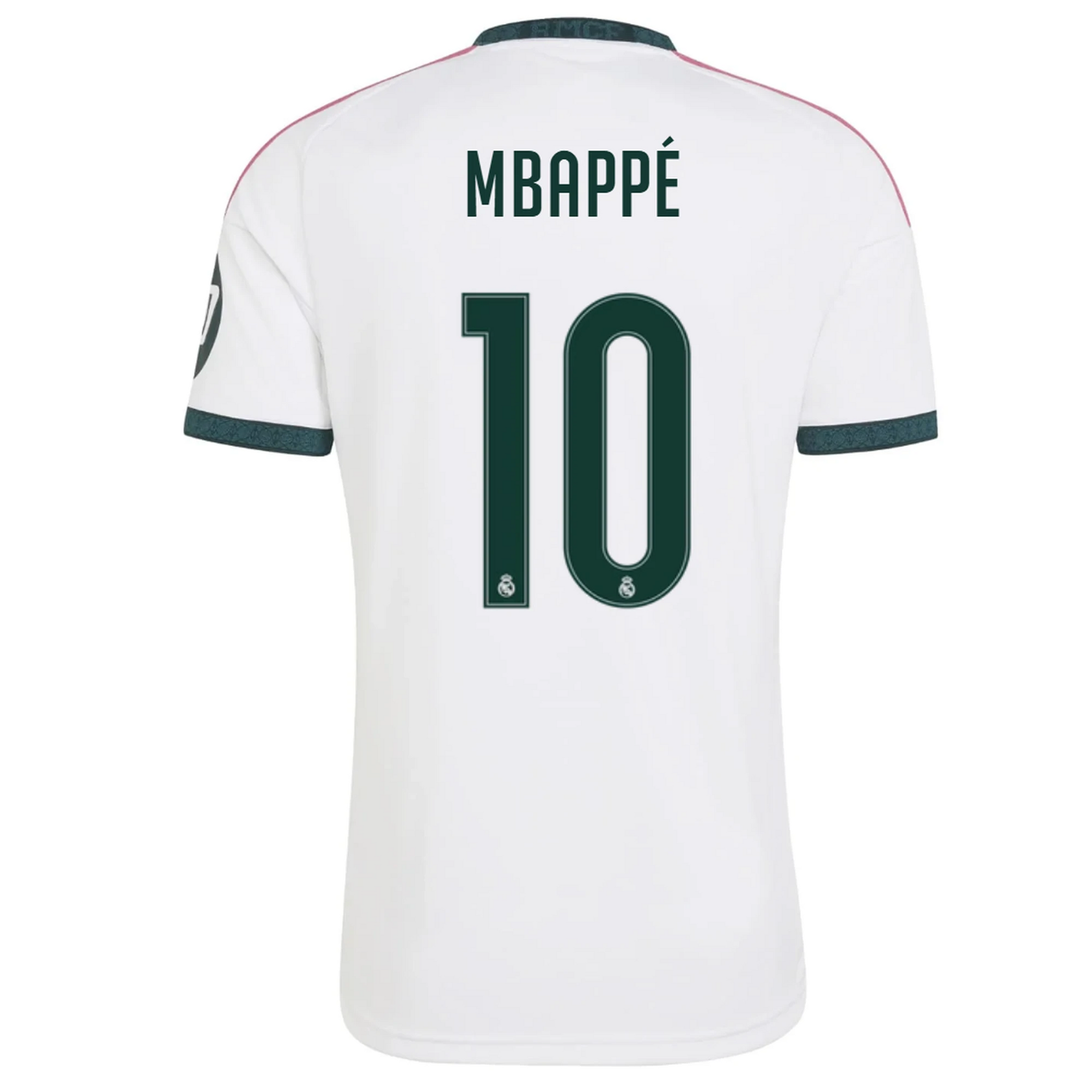 Back view of men's Real Madrid 2026-2027 home white football custom shirt with Kylian Mbappe name and number 10 printing by Final Third Kit