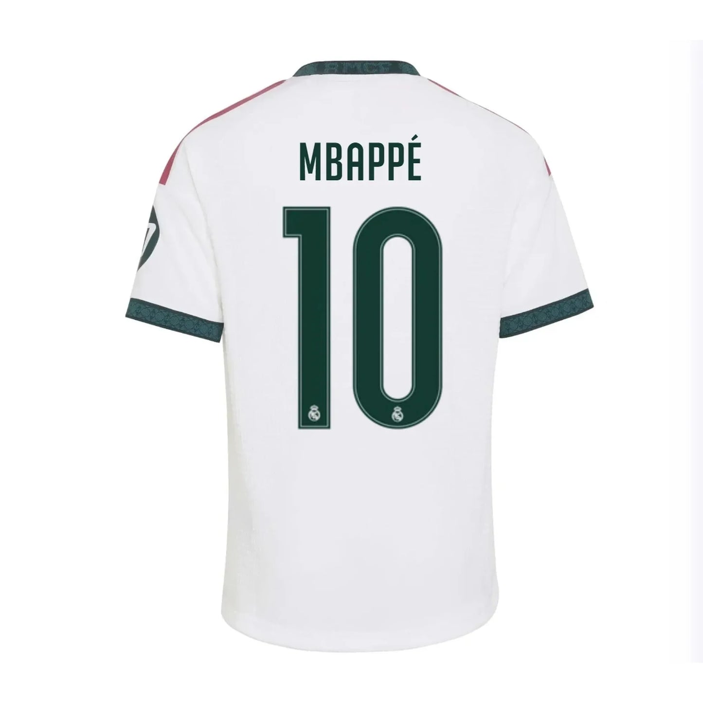 Back view of youth Real Madrid 2026-2027 home white football shirt with Kylian Mbappe name and number 10 printing by Final Third Kit