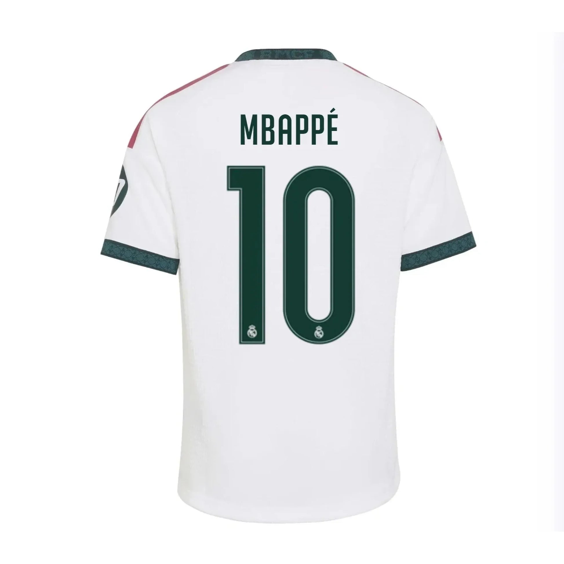 Back view of youth Real Madrid 2026-2027 home white football shirt with Kylian Mbappe name and number 10 printing by Final Third Kit