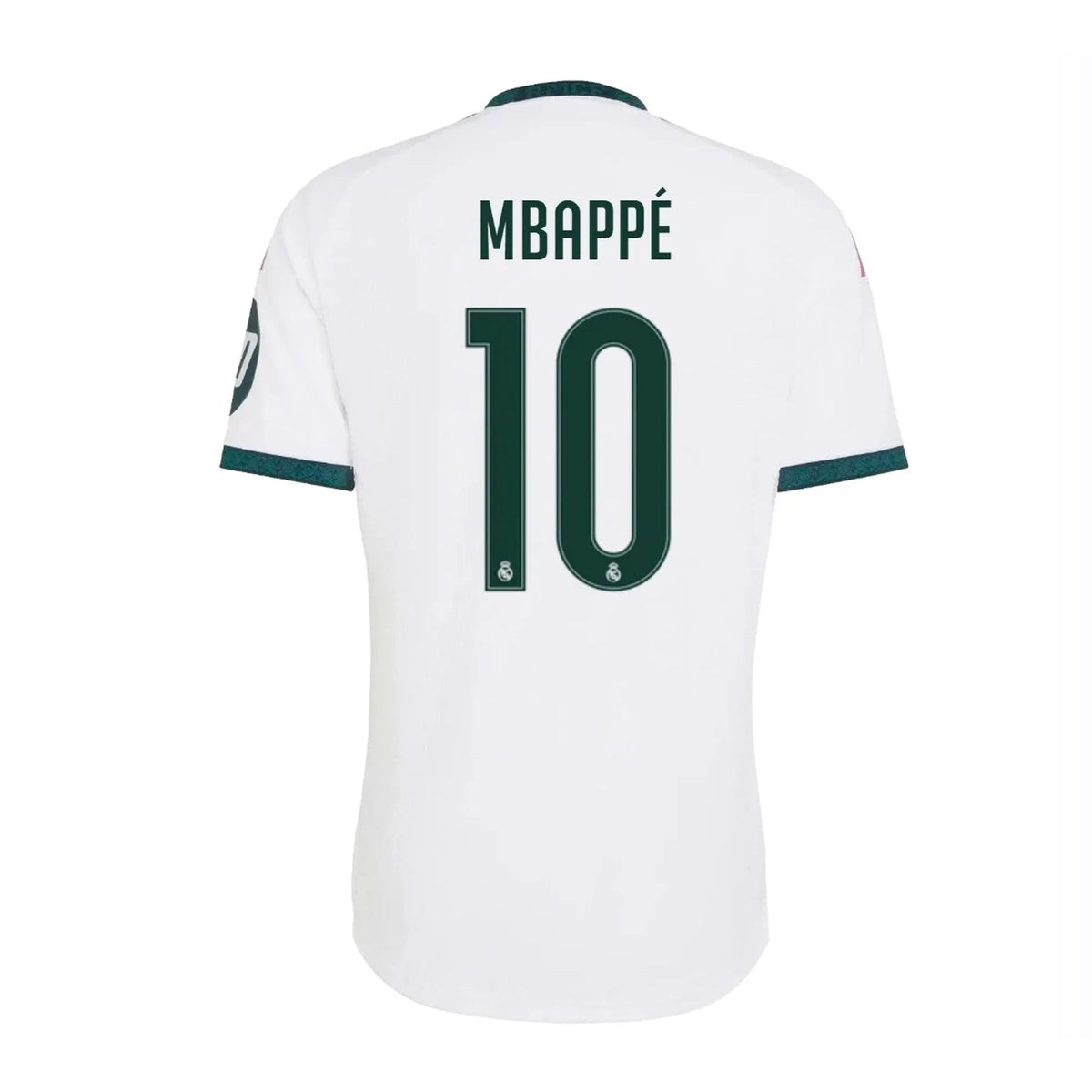 back view of men's Real Madrid 2026-2027 home white on-field authentic custom jersey featuring Kylian Mbappe by Final Third Kit