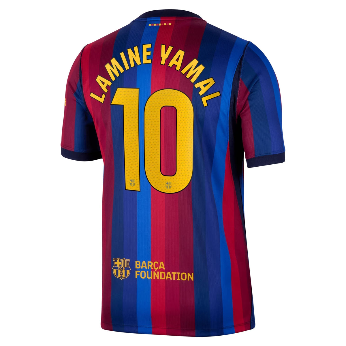 Back view of men's Barcelona 2026-2027 home red stadium replica football shirt with Lamine Yamal name and number 19 printing by Final Third Kit